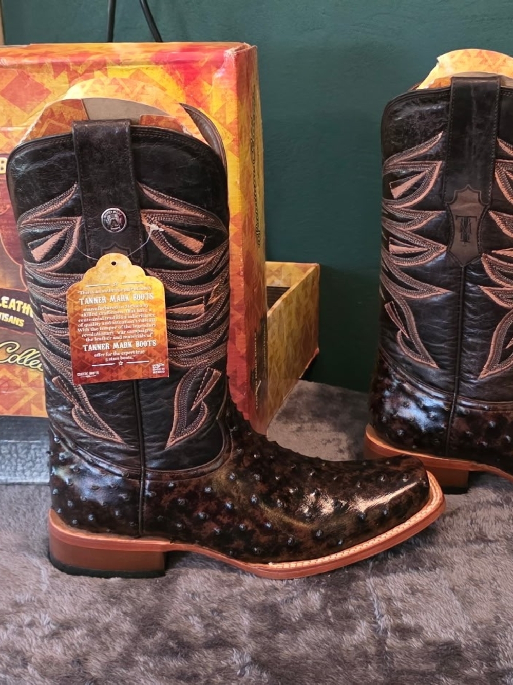 Tanner Mark Brown Ostrich Leather Cowboy Boots